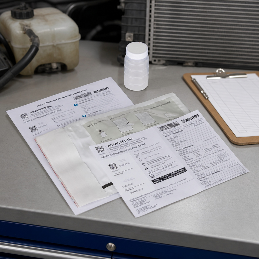 Coolant Testing Kit, UPS Pre-Paid staged in a radiator service bay