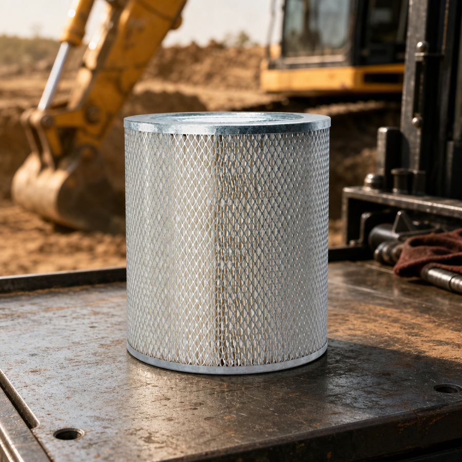 Donaldson P-Series Heavy Duty Air Filters staged in an automotive parts workbench