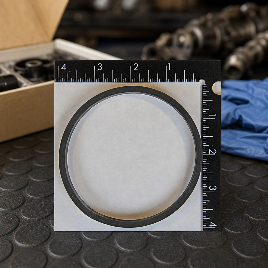 Gasket,3.91OD,3.57ID,0.35Thk staged in an automotive workshop