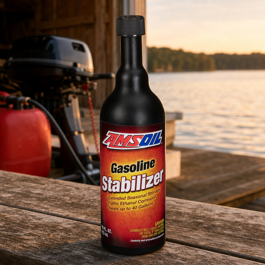 AMSOIL Gasoline Stabilizer staged in a fuel system service area