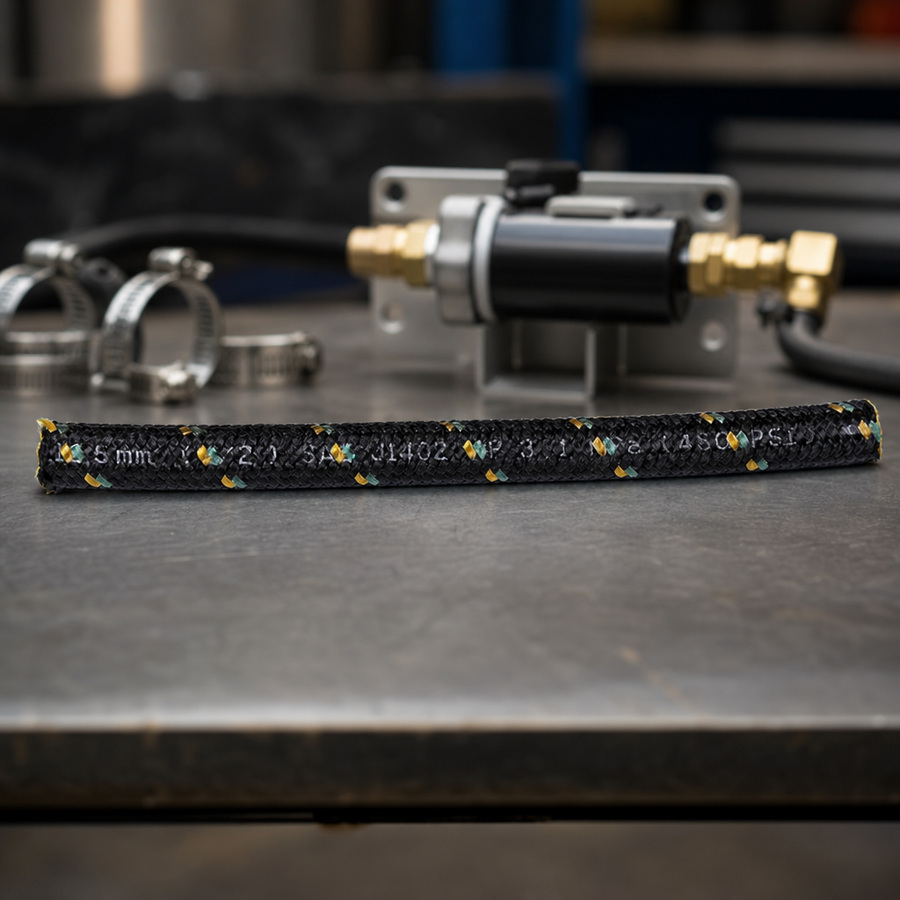 Hose, 1/2" I.D. staged in a fluid service parts bench