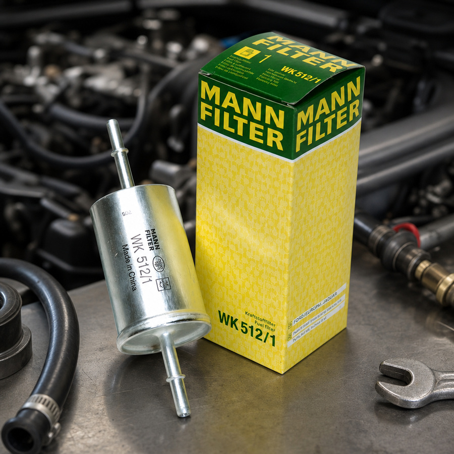 MANN-FILTERS Fuel Filters staged in an automotive parts workbench