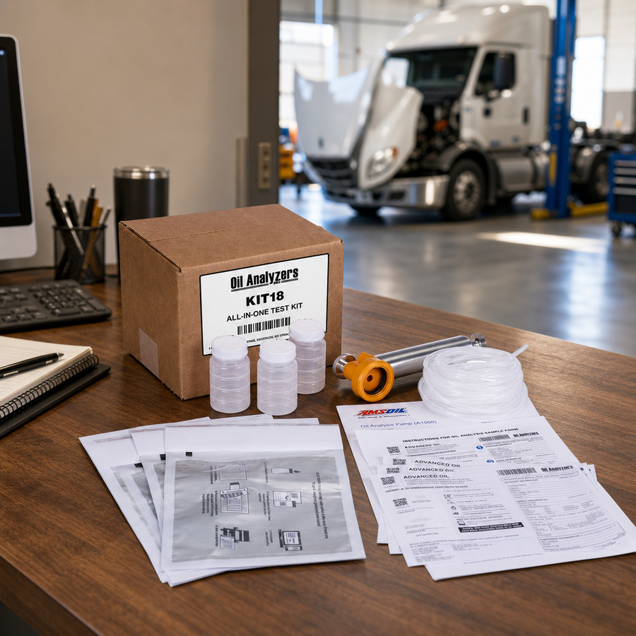 OAI All-In-One Sample Kit, Non-postage Paid staged in an automotive workshop