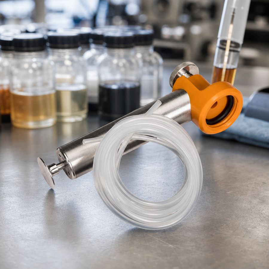 Oil Analysis Pump staged in a service garage