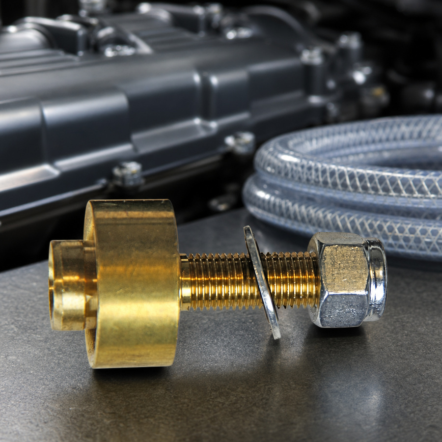 OIL RETURN FITTINGS staged in a fluid service parts bench