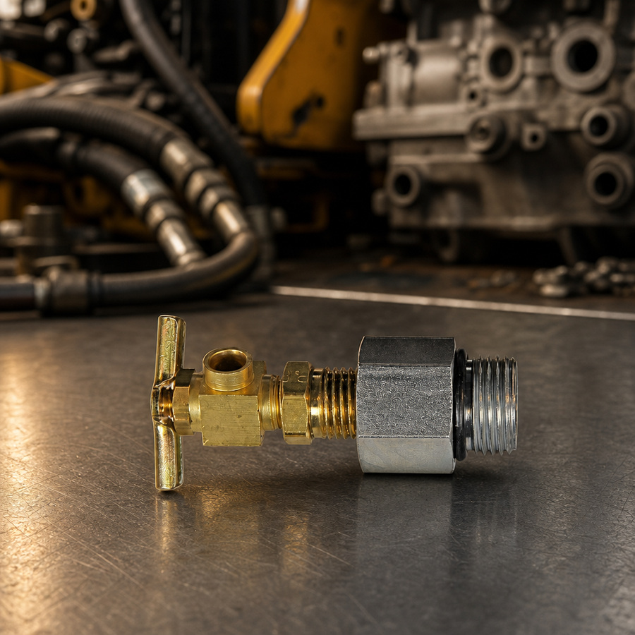 Oil Sampling Petcock Kit staged in an automotive workshop