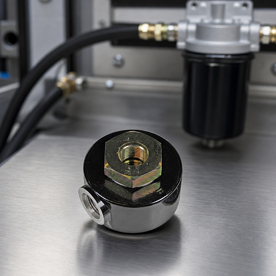 Spin On Adapter staged in a fluid service parts bench