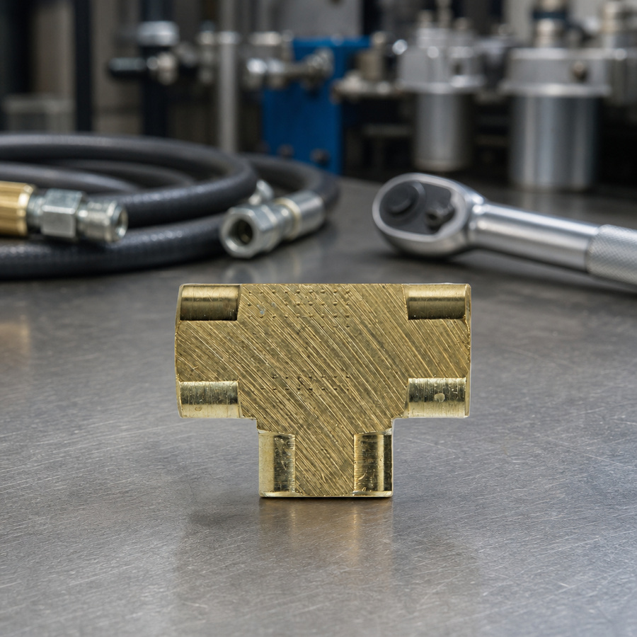 STRAIGHT "T" (OPTNL LCTN) staged in a fluid service parts bench