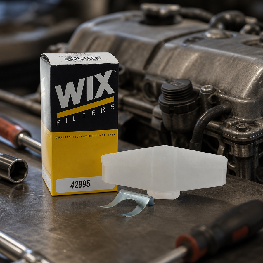 WIX Crankcase Filter staged in an automotive parts workbench