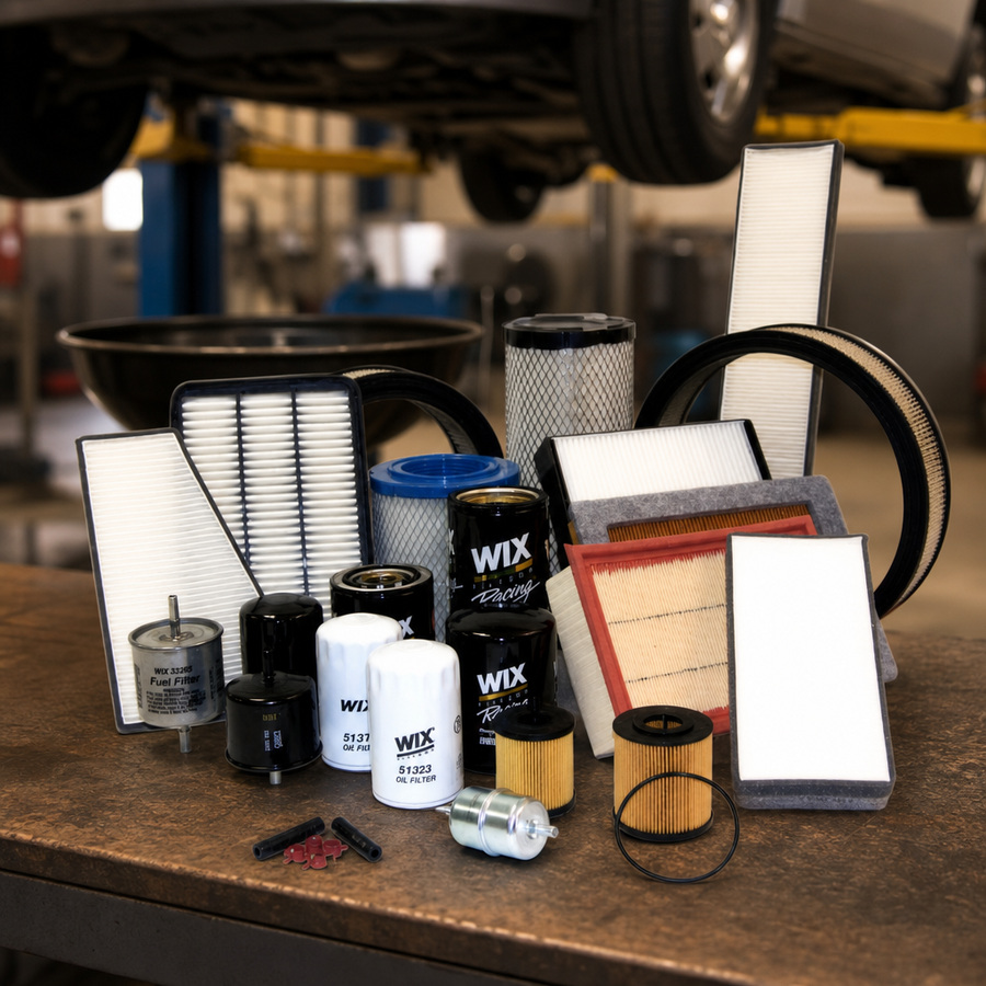 WIX Oil Filter staged in an automotive parts workbench